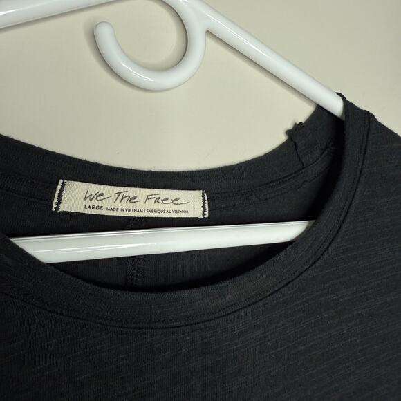 FREE PEOPLE Womens Top Large Black Natasha Ruched Long Sleeve Boho Capsule Basic - Picture 3 of 7